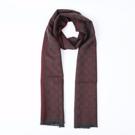 Gucci 100% Wool Monogram Scarf   40x180 Cm - Red/Black
