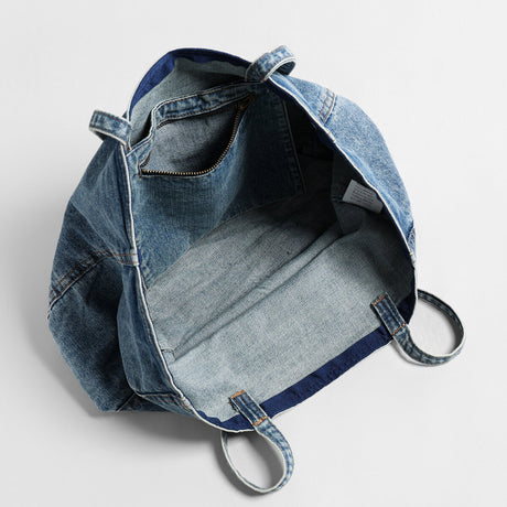 Vintage Washed Denim Large Capacity Tote - Denim