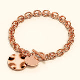 Bullion Gold Hammered Disc Charm Belcher T-Bar Toggle Bracelet in Rose Gold Layered Steel Jewellery