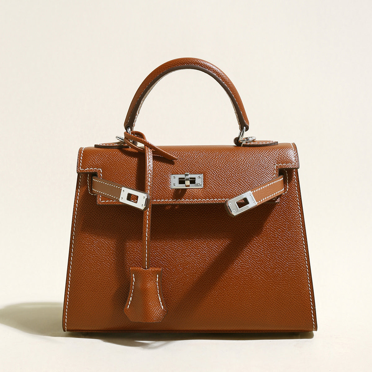 Clifton Palm-Grain Calfskin Top Handle Bag - Brown
