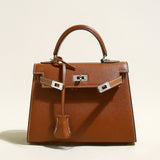 Clifton Palm-Grain Calfskin Top Handle Bag - Brown