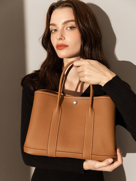 La Rochelle Pebbled Leather Top Handle Tote Bag - Brown