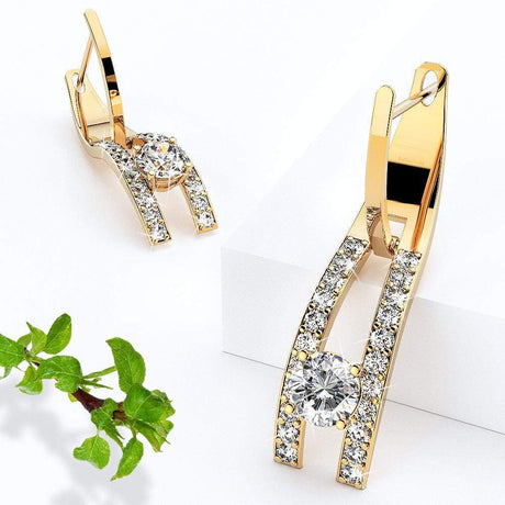 Bullion Gold Throne Sparkling Zirconia Latch Back Earrings