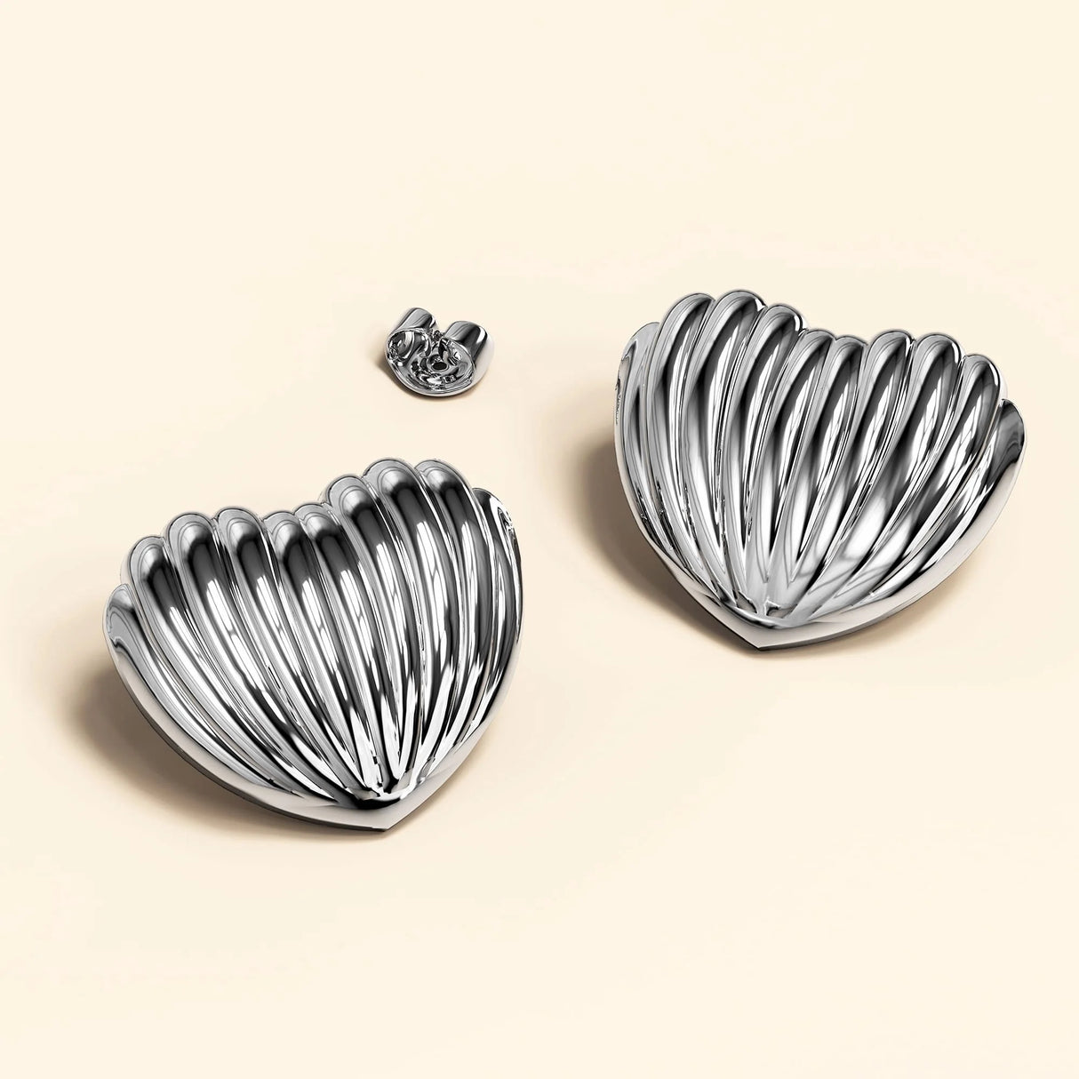 Bullion Gold Ridged Heart White Gold layered Stud Earrings