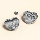 Bullion Gold Ridged Heart White Gold layered Stud Earrings