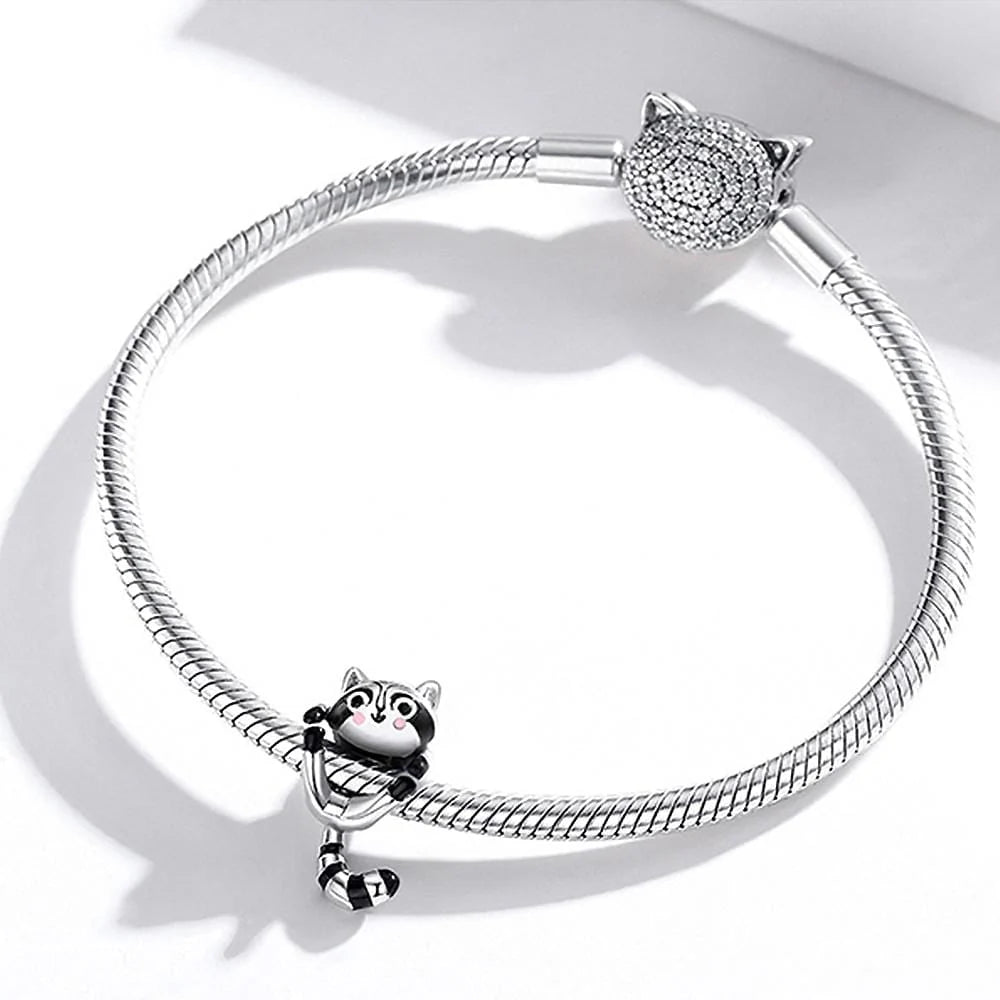 Solid 925 Sterling Silver Jumpy Fun Racoon Pandora Inspired Charm