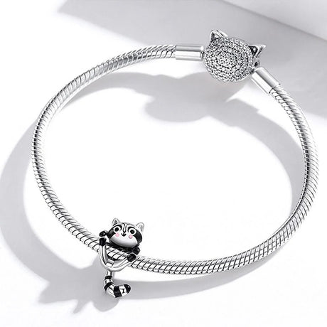 Solid 925 Sterling Silver Jumpy Fun Racoon Pandora Inspired Charm
