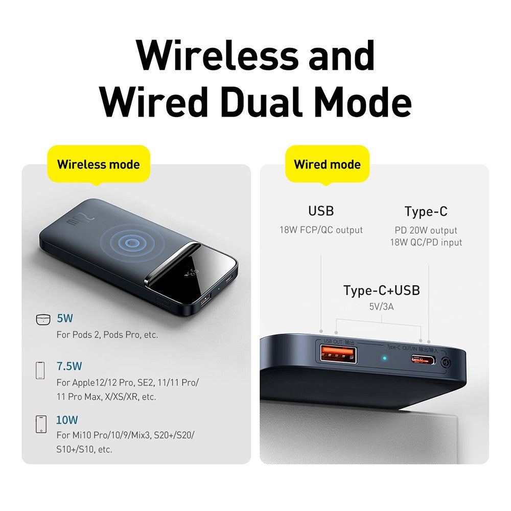 Baseus Magnetic Wireless Quick Charge Power Bank 10000mAh 20W Digital LED Display USB Type-C Type-A