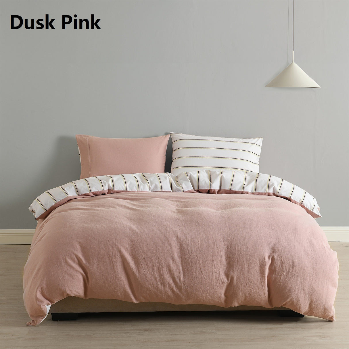 Royal Comfort Hemp Braid Quilt Cover Set - King - Dusk Pink Stripe