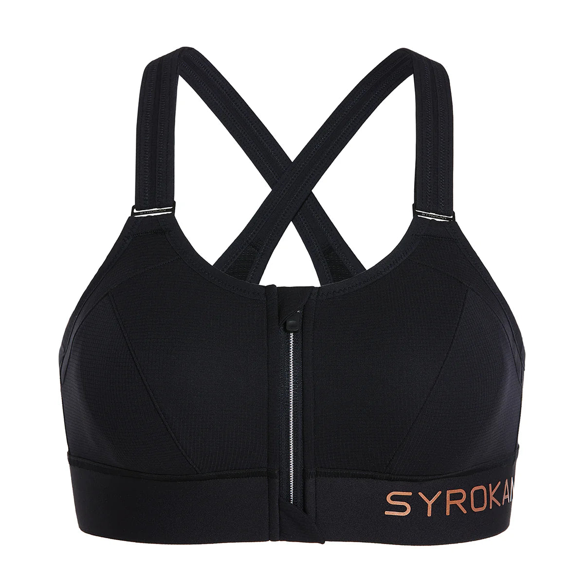 Zip Front Large Padded High Impact Sports Bra - Black