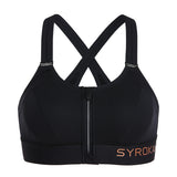 Zip Front Large Padded High Impact Sports Bra - Black