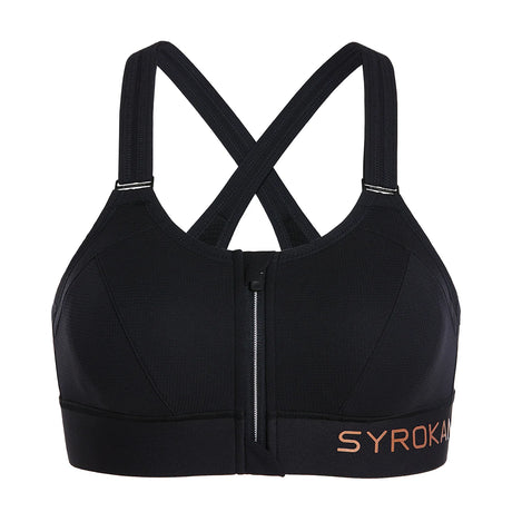 Zip Front Large Padded High Impact Sports Bra - Black