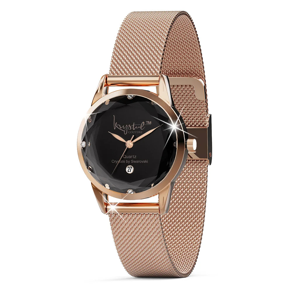 Krystal Couture Krystalline Sleek Rose Gold Black Watch Embellished with SWAROVSKI® Crystals
