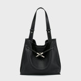 Pebbled Leather Slouchy Hobo Tote - Black