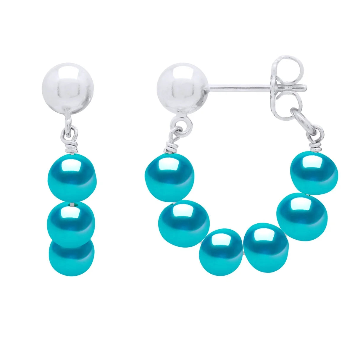 Drop Earrings 6 Pearl Drop Freshwater Pearl & Turquoise Sterling Silver