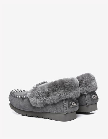 Popo Cow Suede Moccasin in Grey