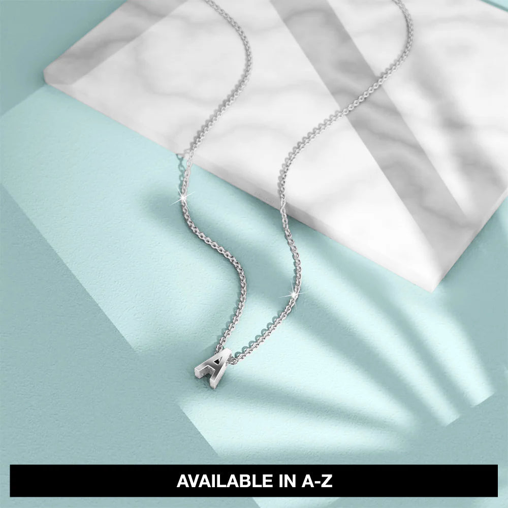 Bullion Gold Initials Brick Alphabet Letter Necklace White Gold Layered Steel Jewellery