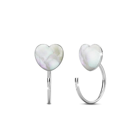 Solid 925 Sterling Silver White Heart Resin Hook Earrings