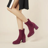 Block Heel Chelsea Boots - Wine