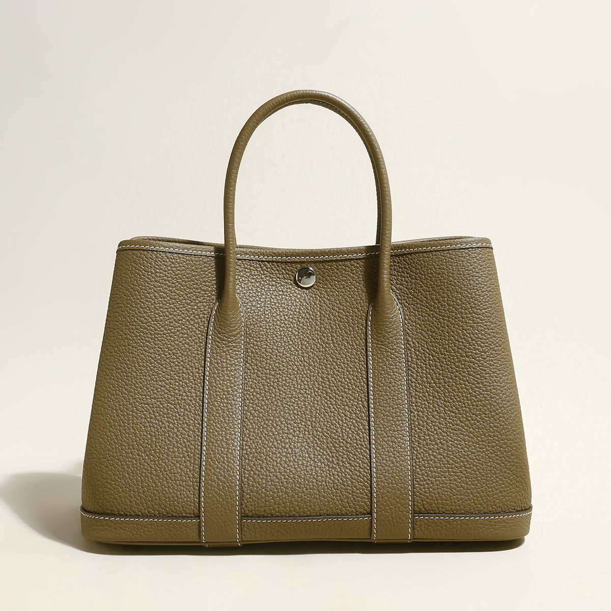 La Rochelle Pebbled Leather Top Handle Tote Bag - Taupe