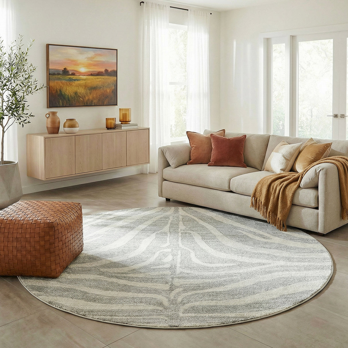 Chrome Savannah Silver Round Rug