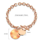 Bullion Gold Hammered Disc Charm Belcher T-Bar Toggle Bracelet in Rose Gold Layered Steel Jewellery