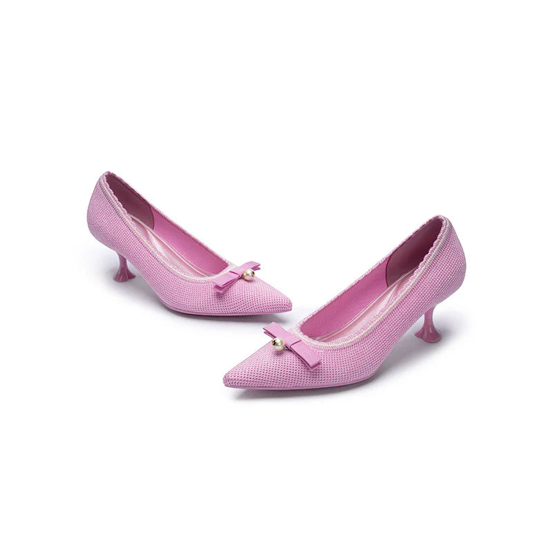 Parisian Pearl Bow Kitten Heels - Pink