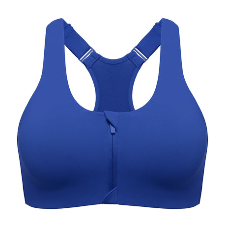 Power On Soft Padded High Impact Zip Front Sports Bra - Sapphire