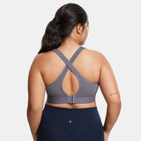 Zip Front Large Padded High Impact Sports Bra - Grey