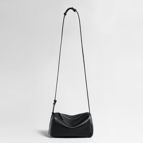 Soft Lambskin Leather Barrel Shoulder Bag - Black