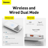 Baseus Magnetic Wireless Quick Charge Power Bank 10000mAh 20W Digital LED Display USB Type-C Type-A - White