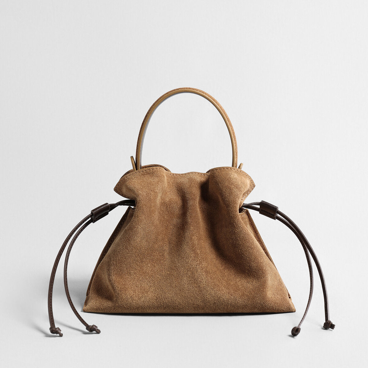 Suede Leather Fortune Pouch Bag - Camel