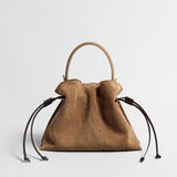 Suede Leather Fortune Pouch Bag - Camel