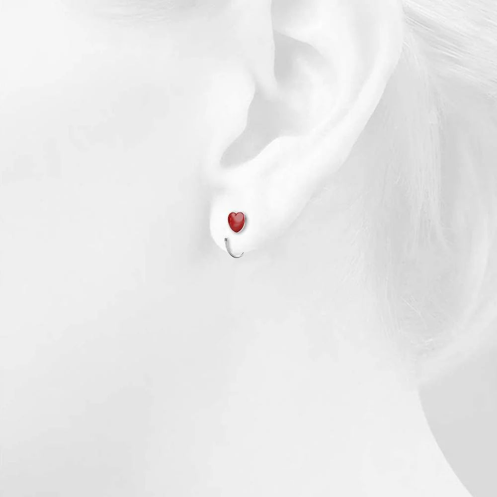 Solid 925 Sterling Silver Red Resin Heart Hook Earrings