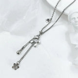 Bullion Gold Petite Pony and Flower Long Chain Necklace in White Gold
