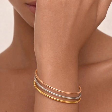 Bullion Gold Solid Golf Bangle 3mm Rose Gold Layered