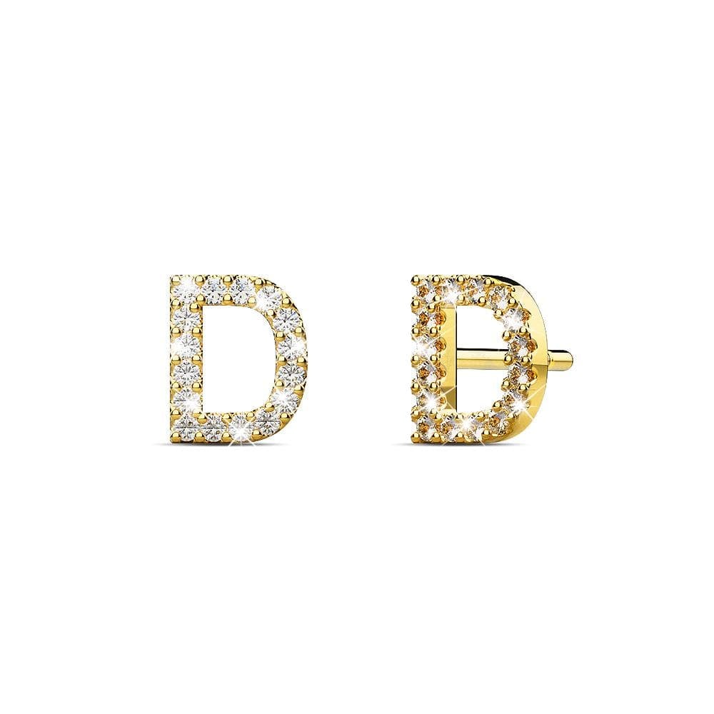 Solid 925 Sterling Silver Glamour Alphabet Letter Earrings Gold
