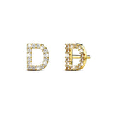 Solid 925 Sterling Silver Glamour Alphabet Letter Earrings Gold