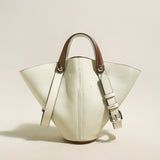 Taormina Sculptural Pebbled Leather Bucket Bag - Ivory