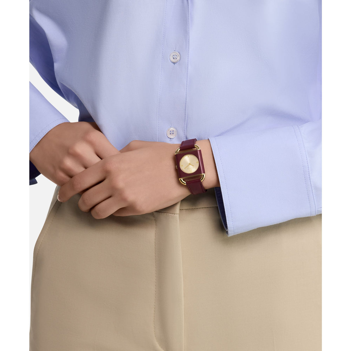 Furla Arco Square Gold-Tone Dark Red Leather Watch
