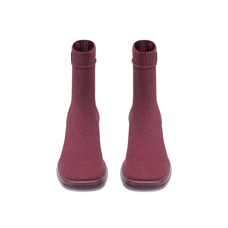 Stretch Knit Sock Boots - Wine