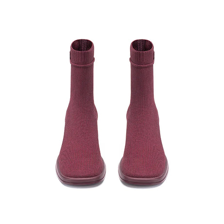 Stretch Knit Sock Boots - Wine