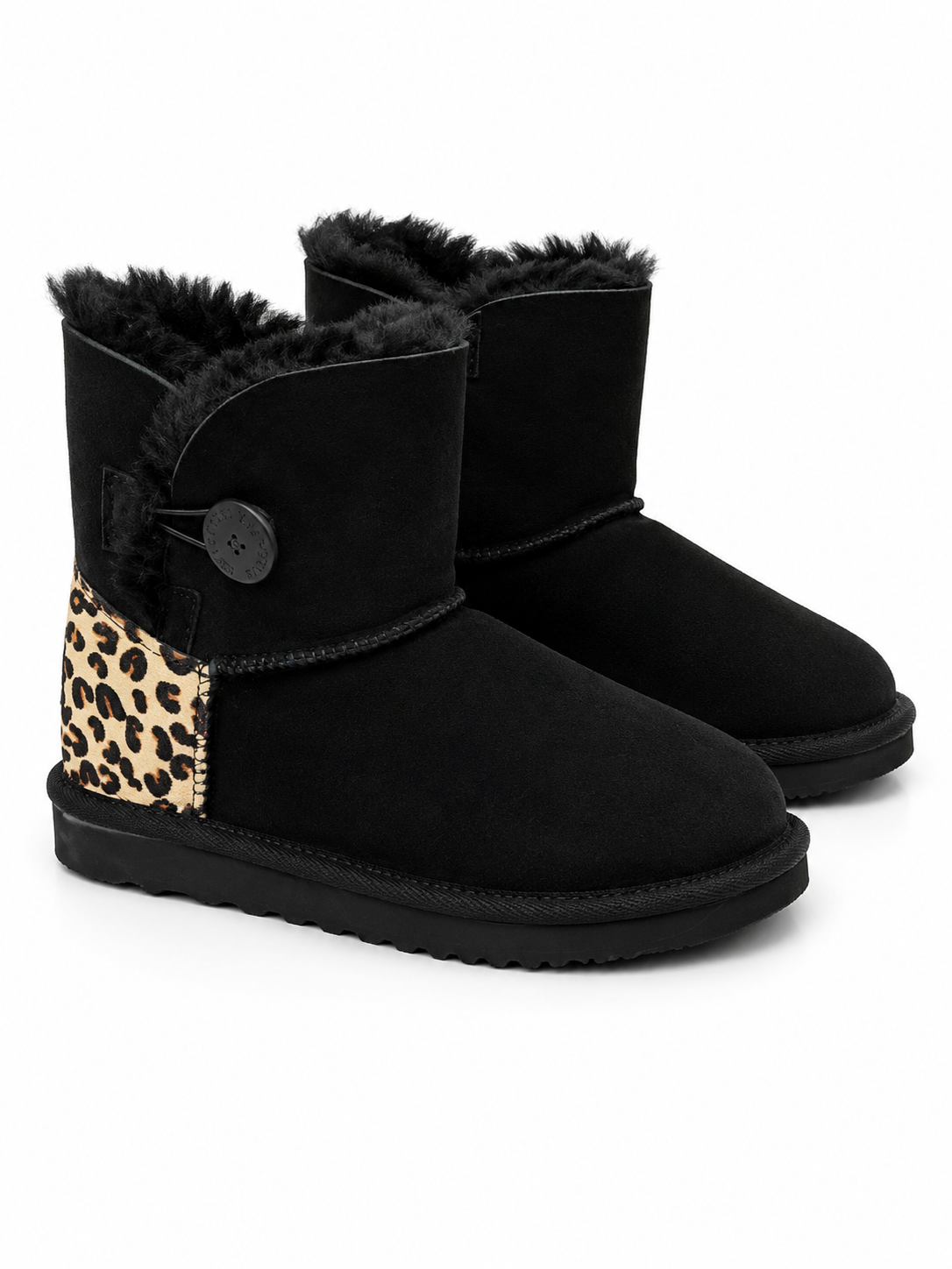 Australian Leather Ugg Leopard 1Button - Black - AU6