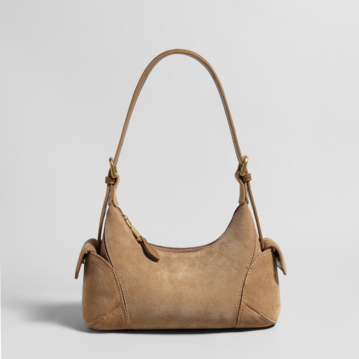 Suede Leather Retro Underarm Bag - Apricot