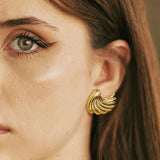 Bullion Gold Ridged Shell Gold layered Stud Earrings