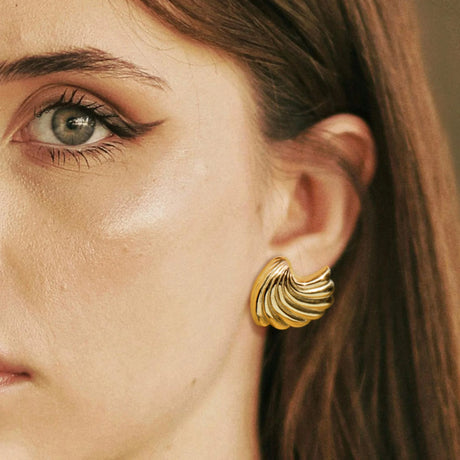 Bullion Gold Ridged Shell Gold layered Stud Earrings