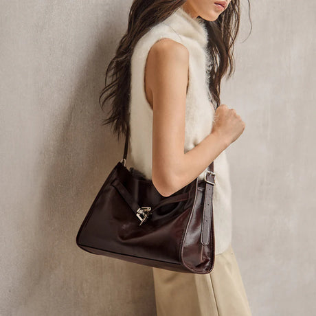 Nalandu Luxe Slouch Lock Shoulder Bag - Chocolate