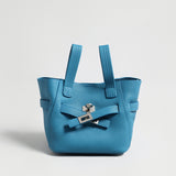 Pebbled Leather Mini Bucket Tote - Blue