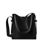 Nalandu Luxe Genuine Leather Bucket Tote Shoulder Bag - Black
