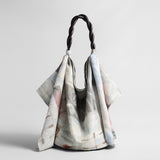 Printed Linen Knot Tote Bag - Cream